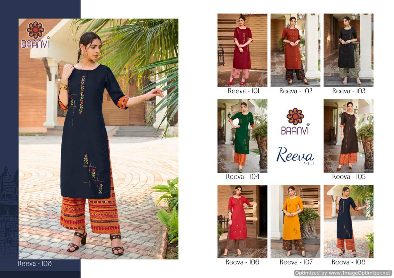 Baanvi Reeva 1 Heavy Ethnic Wear Cotton With Embroidery Kurti With Palazzo Collection